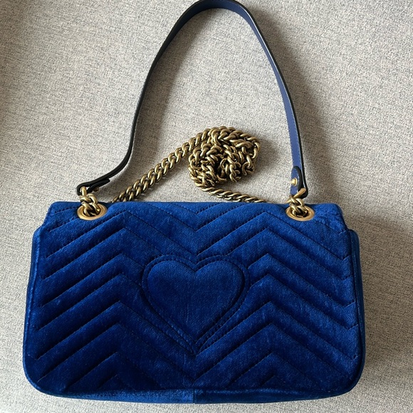 New Gucci GG Velvet Matelasse Small Marmont Shoulder Bag Cobalt Blue - Picture 4 of 17